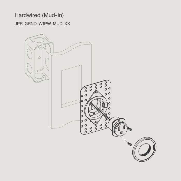 Installation diagram: hardwired, mud-in for existing junction box